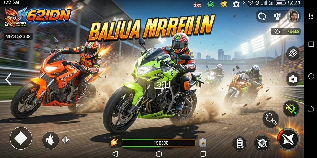 Screenshot gameplay 62IDN menampilkan balapan motor yang seru.