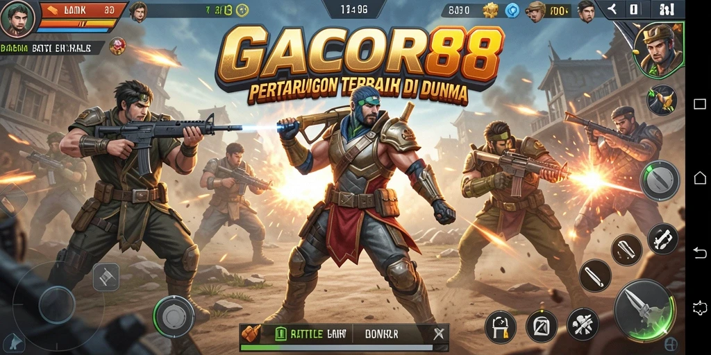 Screenshot utama GACOR88 menampilkan aksi seru di arena Battle Royale.