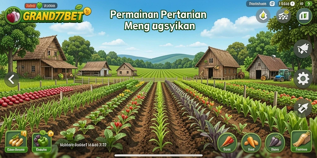 Tampilan gameplay seru di GRAND77BET saat merawat pertanian.