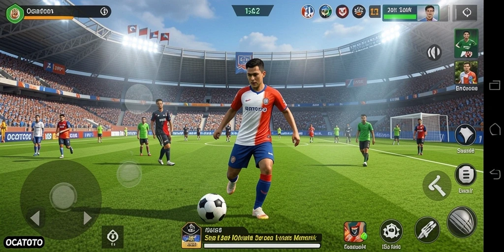Gameplay seru OCATOTO dengan aksi sepak bola nyata.
