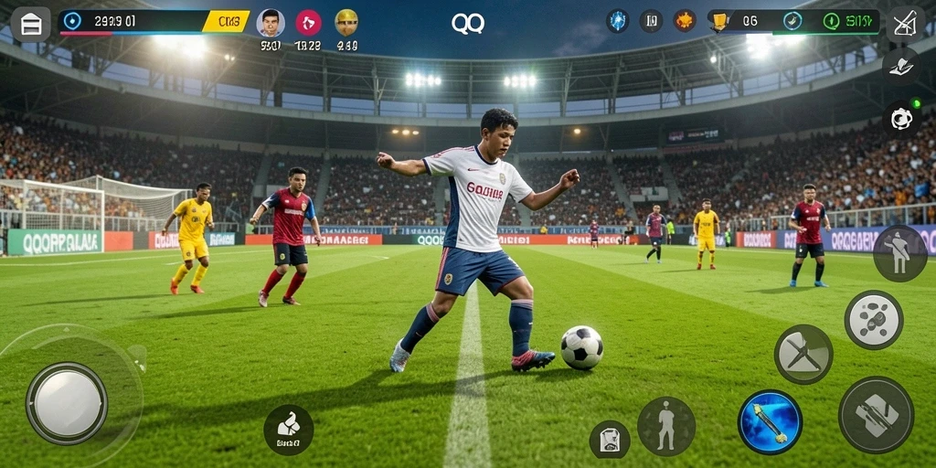 Tampilan gameplay QQRP yang menegangkan saat mencetak gol.