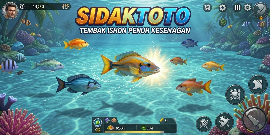 Screenshot gameplay SIDAKTOTO menampilkan aksi menembak ikan yang seru.