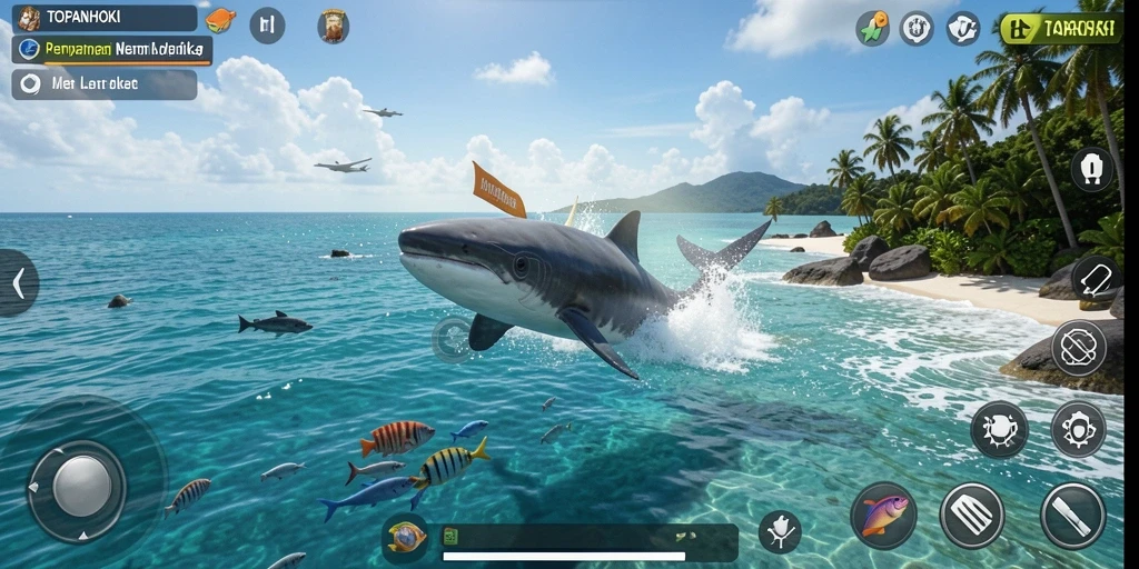 Screenshot gameplay TOPANHOKI yang menampilkan pengalaman memancing yang menarik.