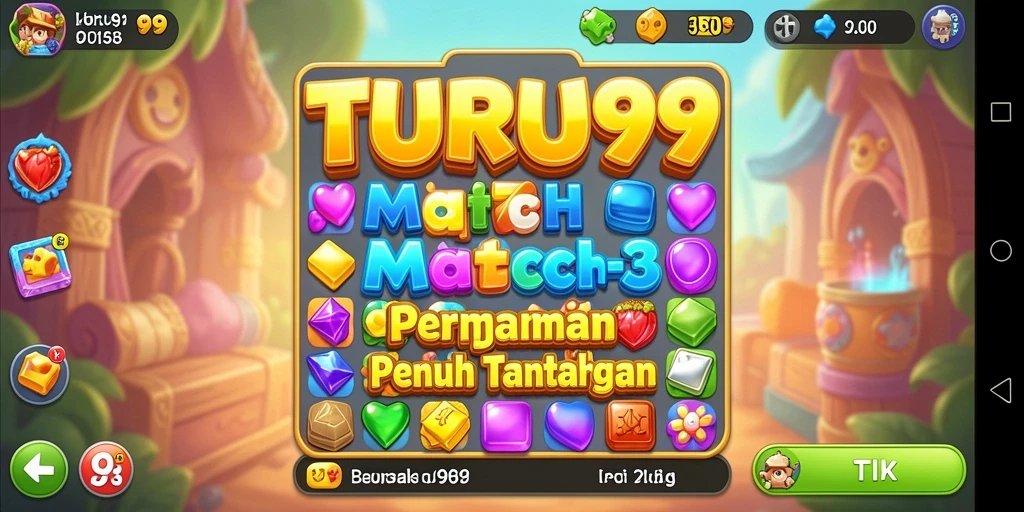 Tangkapan layar menunjukkan permainan Match-3 yang menarik dan penuh warna.